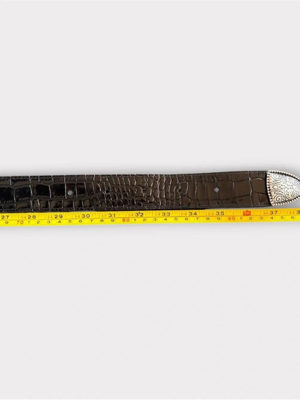 THE KOOPLES French Luxury Black Croc-Embossed Belt with Engraved Silver Buckle